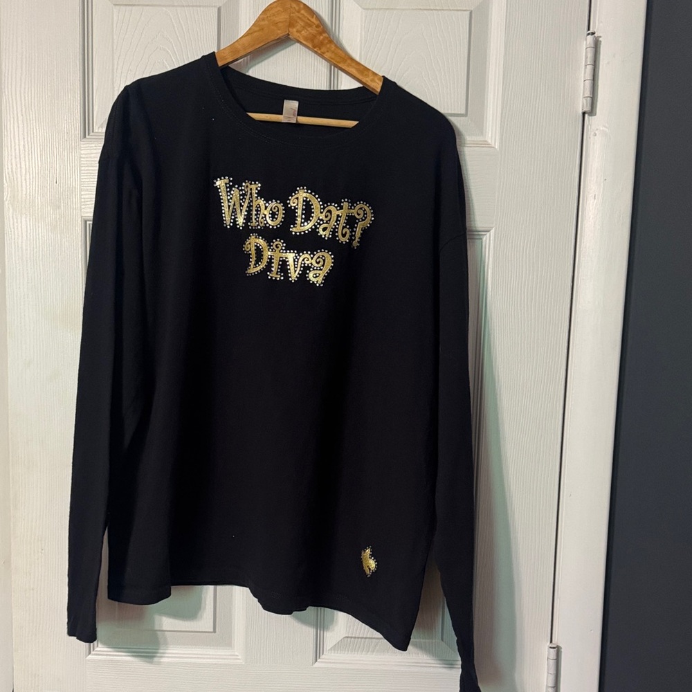 Anvil Black Long Sleeve Tee with Gold Print